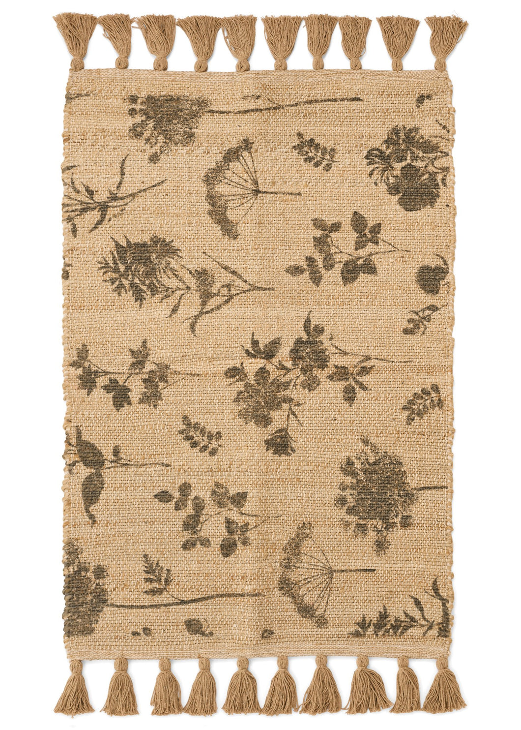 Floral Jute Rug - Natural/Dark Grey